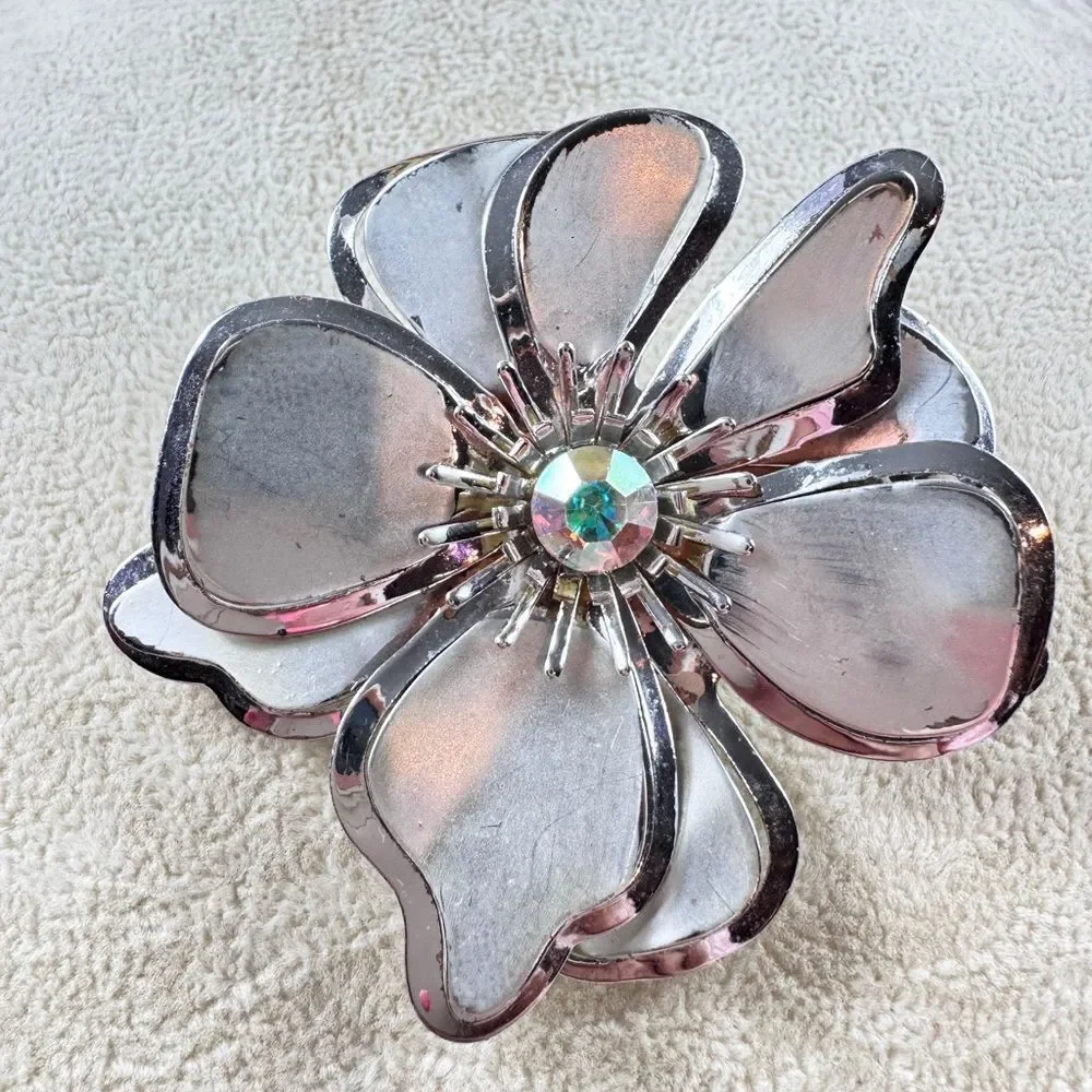 Vintage Silver and Iridescent Brooch